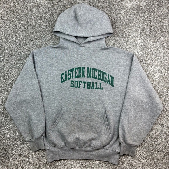 Vintage‎ Eastern Michigan University Softball Hoodie Mens Medium Gray Sweatshirt - Picture 1 of 7